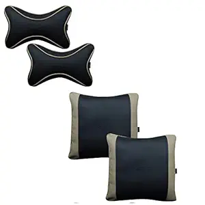 Able Dolphin Kit Comphy Pillow Square Cushion and Neckrest Necksupporters Black and Beige for Renault Duster Set of 4 Pcs