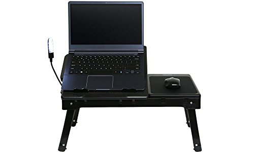 iMounTek Laptop-Tablett / Tisch, tragbarer, multifunktional, faltbar, verstellbar, für Bett, Sofa, Tisch, Schoß, mit 4 USB-Ports an der Seite, Lüfter zum Kühlen, flexibler Schreibtisch-Lampe mit 3 LEDs, integriertem, 3,8 cm tiefem Aufbewahrungsfach (schwarz) - 6