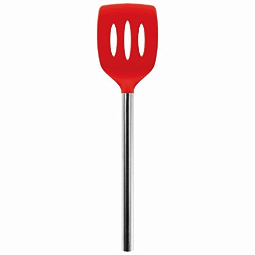 Pure Vie(TM) Küchen Schlitzwender Pfannenwender aus Silikon mit Edelstahlgriff – 33cm lang – Rot - 2