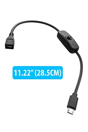 HomeSpot 28.5CM kurzes Micro USB 2.0 Kabel mit Ein/Aus Schalter - Ideal zur Stromversorgung von Raspberry Pi Zero, oder zur Ladung von Smartphones und Tablets (28.5CM USB Kabel mit Schalter)