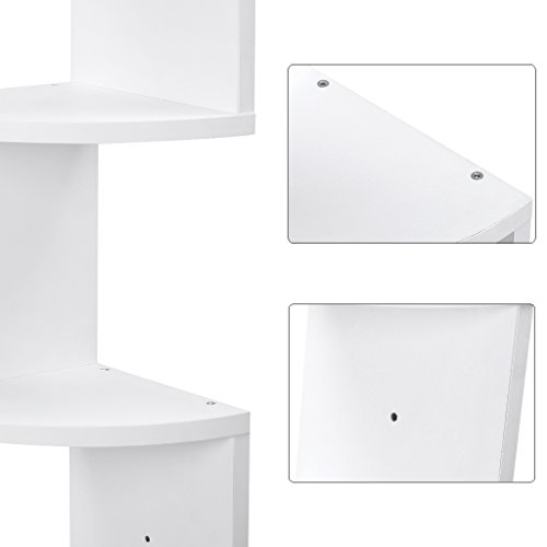 Finether weißes Eck-Wandregal Zickzackregal Hängeregal Wand-Eckregal Ecke Wandablage aus MDF-Holz für Ablage von Dekoartikel Fotorahmen Bücher Deko Regal in Lounge Wohnzimmer unsichtbare Wandmontage Zickzack 5 Böden weiß - 6
