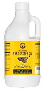 Holy Natural Organic Castor Oil (1000 ML) USDA Certified Cold-Pressed, 100% Pure, No GMO, NO Heat treatment, Hexane Free Castor Oil - Moisturizing & Healing, For Dry Skin, Hair Growth,