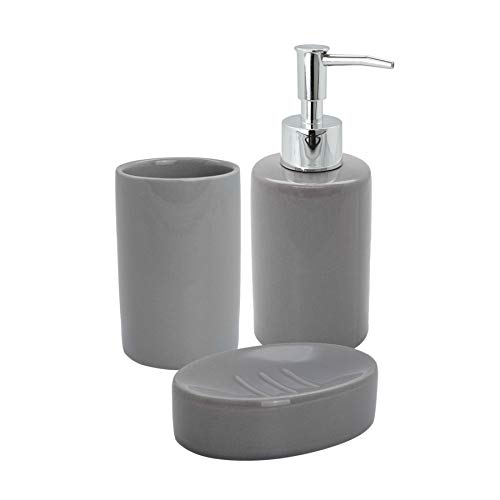 Harbour-Housewares-Articles-mnagers-Port-3-pices-en-cramique-Salle-de-Bains-Accessory-Set-Distributeur-de-SavonPlat-Tumbler-Gris