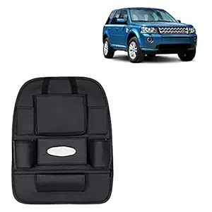 RD Universal PU Leather Car Auto Seat Back Organizer Multi Pocket Travel Storage Bag with Hangers, Tissue Paper and Bottle Holder-Black Colour Compatible for Land Rover Freelander