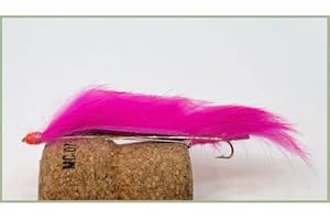 TROUTFLIESUK Hothead Fishing Fly, 4 Pack Hothead Pink Snake Zonker Flies, Size 10, Rear Hook, Fly Fishing, Hot head Lures.