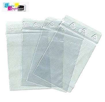 lot de 100 Sachets 100 x 150 mm fermeture zip Transparent. Sachet fermeture zip 10 x 15 cm 50u sac plastique compatible alimentaire et congélation de marque UNIVERS GRAPHIQUE REF UGS07-100. Facture avec T.V.A déductible