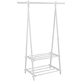 Songmics Perchero de hierro Zapatero Estantería para ropa Dos baldas 150 x 45 x 108 cm Blanco LLR12W