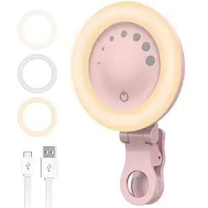 Led Video Light with Cilp,Hoteon selfie light, Video Conference Portable Lighting for Mobile Phone Laptop Computer Dimmable Rechargeable Mini LED Ring Light 3 Light Modes for Zoom Meeting Photograph Video Shooting Selfie,White