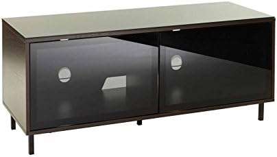 Black &amp; Walnut Gloss TV stand cabinet, beam through glass doors - for 32 to 50 inch LED LCD 3D smart screen televisions - 1200mm wide - Gloss Black unit with glass doors and glass top.