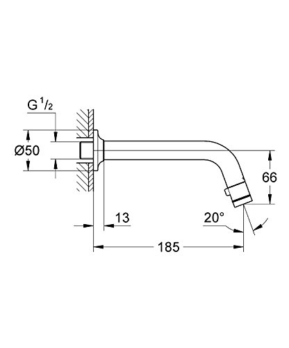 GROHE Universal Waschtisch, Wandauslaufventi, Ausladung 185mm, chrom 20203000 - 2
