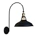 Produktbild CLOVEML Vintage Industrie Wandleuchte Nostalgie Schwarz Metall Schwanenhals Wandlampe Innen Rund Minimalistischen Wandbeleuchtung Eisen Schirm 1*E27 MAX 60W