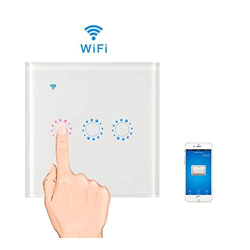Interrupteur sans Fils Wifi, Teepao 3 Gang 86 Type Panneau Mural Touch, WiFi Interrupteur In-Wall Télécommande sans Fil pour Amazon Alexa Google Home, Blanc