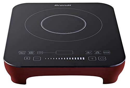 BRANDT TI2010R - Table à induction posable - 1 foyer, 2000W , Double zone de chauffe, minuterie de 3 heures, commande Slider, 10 niveaux de puissance, Rouge