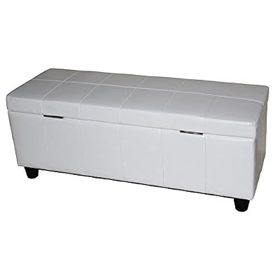 Mendler Banc banquette rembourrée coffre de rangement Kriens, cuir reconstitué, 112x45x45cm, blanc