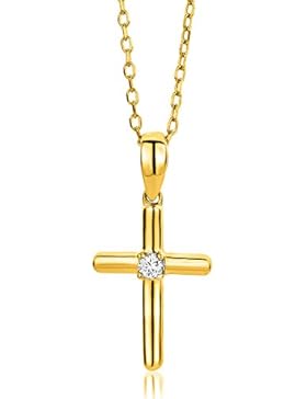 Orovi Damen Diamant Halskette GelbGold 9 Karat (375) Kreuz Anhänger Goldkettet Brillanten 0.03crt