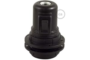 creative cables - Kit Douille E27 en thermoplastique avec écrou Double Bague pour Abat-Jour et Interrupteur - Noir