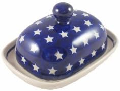 Polish Pottery Boleslawiec Butter Dish, Small, in STARS pattern. Fits 1/3 of a pack of butter perfectly.
