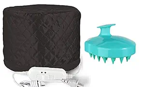 MOBDESK Combo of Hair Care Thermal Spa Cap with Beauty Steamer Nourishing Heating, For Women(Black) and Manual Hair Scalp Massager Shampoo Brush, Soft Bristles Care, Remove Dandruff, Promote Hair Growth(Purple)