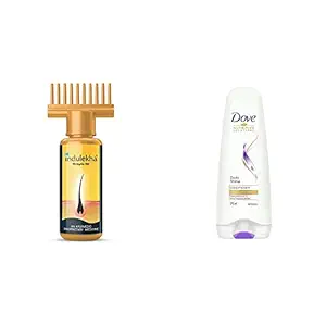 Indulekha Bhringa Hair Oil, 100ml And Dove Daily Shine Conditioner, 180ml