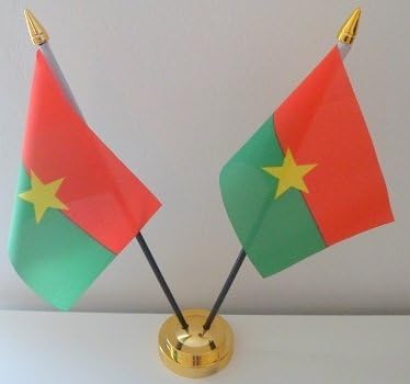 Burkina Faso 2 Flag Desktop Table Display With Gold Base