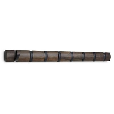Umbra 318858-048 FLIP 8 NOYER - Patère de 8 crochets rétractables - Bois marron et crochets métal noir. Dim 81,30 x 7,60 x 2,5cm