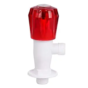 SOCCER - Plastic Angle Valve Cock Tap (Pack of 1)/Heavy Duty Crystal Plastic PVC & P.P. Stop Cock/Tap Angle Valve/Angular Stop Cock with Wall Flange (1, Red)