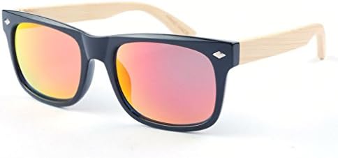 FENGJI Bamboo Wood Sunglasses-Summer Mens Bamboo Arms Retro Wooden eyewear Length 145mm Purple lens