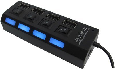 Highspeed USB 2.0 4 fach Port Ultralight datenhub Verteiler mit highspeed Modus Schwarz mit Diagnose LED anzeige Unterstützt Hot Plugin bzw Plug & Play mit energiespar Schalter für PC Laptop Notebook Computer Windows MAC - 2