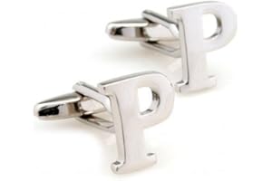 Virens Empourium Mens Initial Alphabet Letter A to Z Silver White Steel Wedding Formal Business Cufflinks Gift Present