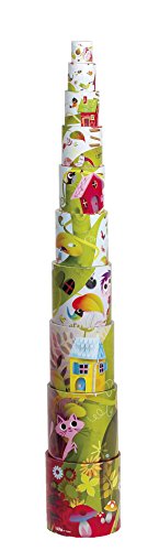 Preisvergleich Produktbild Janod Stapelturm Pyramide- Thema Zauberbaum- Pappboxen Karton Stapelpyramide 88cm hoch, Mehrfarbig
