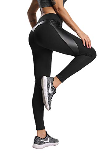FITTOO Legging de Sport Femme Pantalon Yoga Collant Fitness Taille Haute Amincissant Tulle Gym Jogging Pantalon Moulant, #2 Noir, L