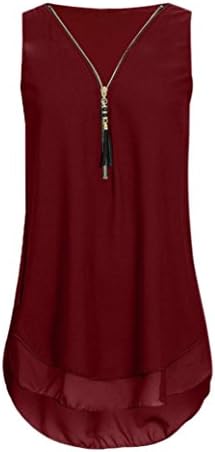 Womens T-Shirt, Hmeng Women Summer Loose V Neck Tank Top Casual Zipper Hem Layed Chiffon T Shirts Tops Blouse (Wine, 4XL)