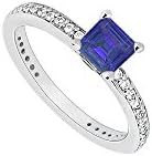 14K White Gold Princess Cut Sapphire Diamond Engagement Ring 0.60 CT TGW
