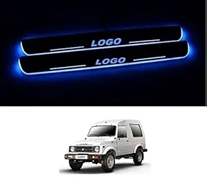 RS Enterprises Cars Maruti Suzuki Gypsy Car Door Foot Step Led Sill Plate with Mirror Finish (Set of 4, Blue)