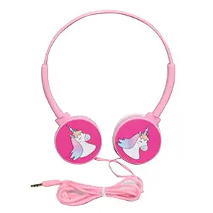 GiftMax Unicorn Pink Mobile Kids Wire Headphone Foldable Adjustable On-Ear Headphones for School, Compatible with Cellphones, Tablets, PC (Age 3 to 11 Years) (Unicorn Pink, Headphone)