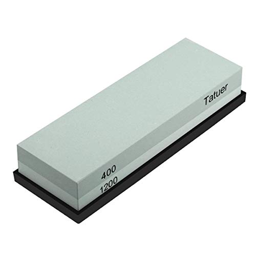 Pietra per Affilare ,Tatuer Coltelli Affilacoltelli Manuale da Cucina Coltelli 2 Lato a Grana 400/1200 con Supporto in Silicone Antiscivolo (Azzurro)