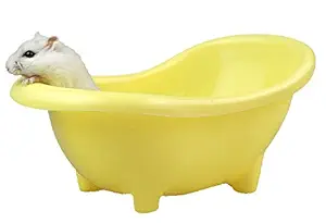 19cm Bath Sand Tub Cum Bathroom for Hamster/Dwarf/Gerbil/Chinchilla/Mice (Yellow)