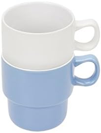 Stackable Mugs Set of 2  - White and Light Blue - Compact Living Dinnerware - 9cm/3.5 in