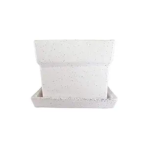 Lasaki Square with Tray Plate Ceramic Pots for Indoor Plants,Planters,Flower pots,gamla Outdoor,Succulent Pot(Color:White, Plate:White)(L:12 cm, W:12 cm, H:10 cm) psq001