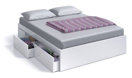 Due-home Cama 150x190 con 4 cajones Acabado Blanco Brillo