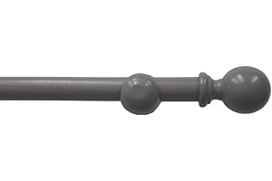 BAIYENCHUANG Wood Curtain Pole for Eyelet Curtains 28mm Round Finials Diameter Thick with Brackets Fittings for Windows Fixed Pole 160cm Length Grey