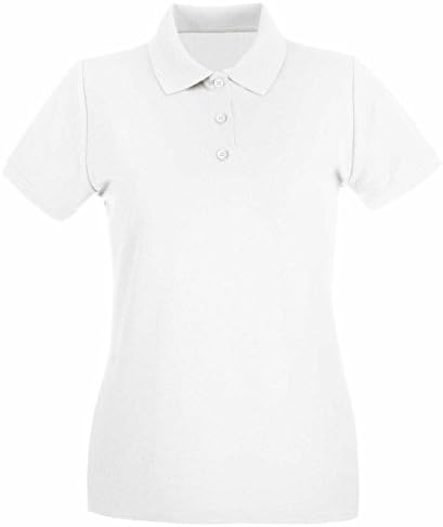 Ladies &amp; Girls Pique Polo T Shirts Sizes 8 to 22 - WORK CASUAL SPORTS LEISURE (L / 14, WHITE)