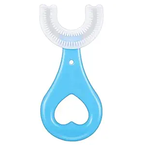 Kids U-Shaped Toothbrush Teeth Dental Care Hand-Held Version,Food Grade Soft Silicone Brush Head, Manual Whitening 360? Oral Teeth Cleaning Tools For 2-10 Years Mouth-Cleaning(Heart Handle Toothbrush)