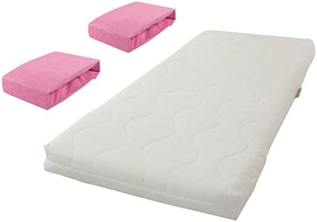 Baby Foam Core Mattress Comfort Quilted Mattress 40 x 90 + 2 Terry Fitted Sheets Pink