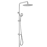 Homelody Colonne de Douche Sans Robinet 12 Pouces Ultra-mince 3 Jets D'eau Douche à Pluie Effet Miroir Showerpipe SS304 Système de Douche Colonne de Douche pour Salle de Bain