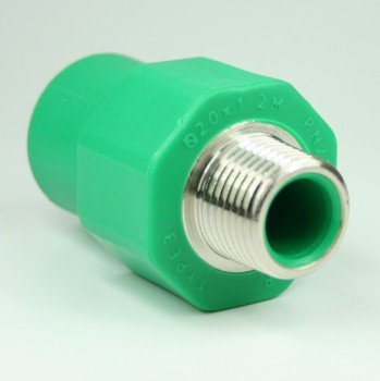 Aqua-Plus - PPR Rohr Kupplung AG d = 20 mm x DN 15 (1/2"), grün