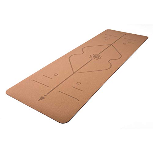 Yamkas Yogamatte aus Kork & Naturkautschuk Alignment Mat | 183 x 61 x 4mm | Korkmatte Umweltfreundlich | rutschfest und Schadstofffrei | Matten fur Yoga | Pilates | Fitness | Gymnastik
