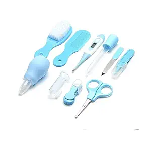 SYGA Premium Quality 10 Pcs Health Care Kit for Newborn Baby Kids Nail Hair Thermometer Grooming Brush(Blue)