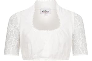Nübler Dirndlbluse Damen - Kurzarm Trachtenbluse Damen Spitze mit Rundhalsausschnitt im Landhaus Stil - Moderne bayrische Tracht, Dirndl Bluse ELLI