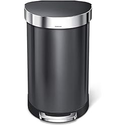 Simplehuman Poubelle à pédale Semi-Ronde 45 l avec Bord doublé, Acier Inoxydable Noir